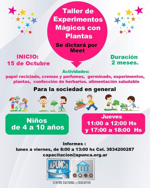 APUNCa, te invita a sumarte en este interesante y divertido taller, junto a tus hijos y/o nietos. Dirigido a la sociedad en general               TE ESPERAMOS!!!